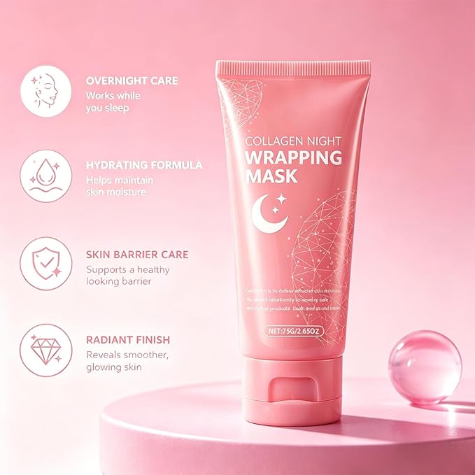 YURI Collagen Night Wrapping Mask Peel, Peel off Overnight Facial Mask, Hydrating Face Mask for Skin Care, Easy Peel Sleeping Mask for Women & Teen Girls, 2.54 fl.oz