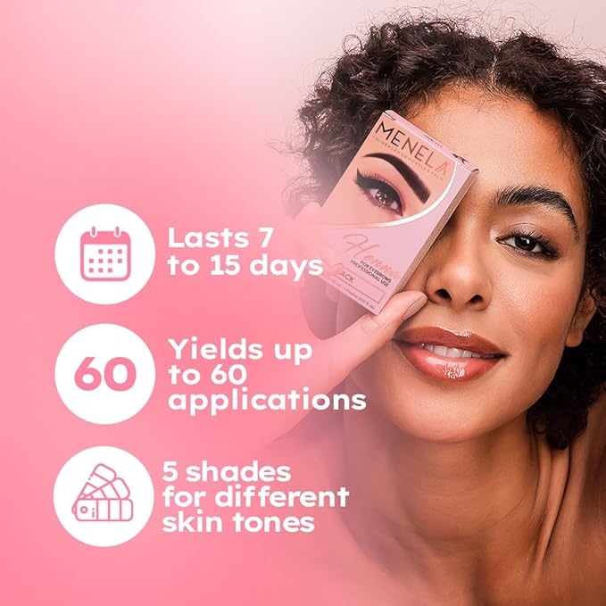 MENELA Eyebrow Henna Tint Kit – Black – Up to 60 Applications, DIY & For Professional Use, 2.5g Henna + 15ml Fixer, Bamboo Extract, Easy At-Home Brows, Ammonia-Free, Vegan