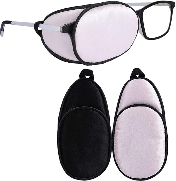 eZAKKA Eye Patches for Adults Kids Eye Patch for Glasses Silk Patch for Lazy Eye Amblyopia Strabismus and After Surgery (Light Pink + Black)