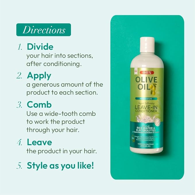 ORS Olive Oil Max Moisture Leave-In Conditioner with Rice Water and Electrolytes for Supercharged Hair Hydration 16.0 Ounces (Pack of 4)