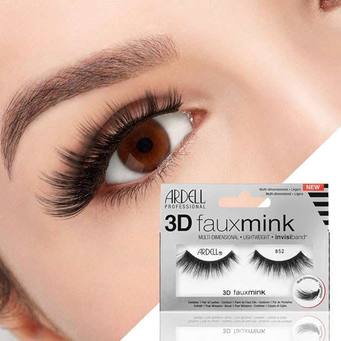 Ardell False Eyelashes 3D Faux Mink Lashes 852 - Flared, Natural Look Strip Wispy Lashes with Invisiband, 4 Pairs