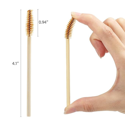 100 Pcs Disposable Mascara Wands, Bamboo Spoolies Brush for Eyelash Extensions, Spooly Eyelash Eyebrow Brushes Lash Wand Applicator Makeup Kits, Brown