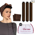 Heatless Hair Curler Heatless Curls Overnight Heatless Blowout with Luxury Cloth Bag Silk Scarf, Curling Rod Headband to Sleep in No Heat Curling with (Brown, 3Rods)