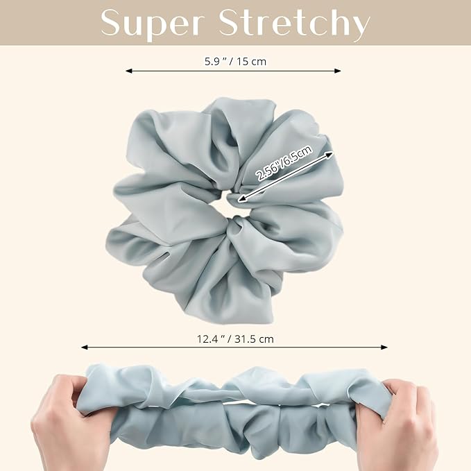 Lolalet Big Satin Scrunchies for Women, 5.9 Inch Large Oversized Scrunchie, Soft Jumbo/Giant Scrunchies Hair Ties for Thick & Curly Hair -4 Pack, Cream/Light Blue/Green/Beige