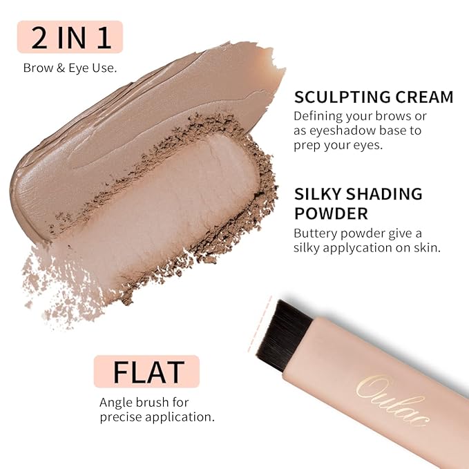 Oulac Waterproof Light Eyebrow Powder Kit with Brow Brush 2 in1 Long Lasting Instant Eyebrow Pomade & Powder Natural Makeup for Sparse Brows 3.2 g/0.11 oz (Golden Blonde）