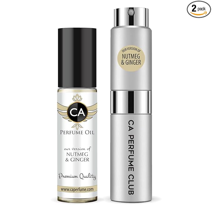 CA Perfume Duo Impression of Nutmeg & Ginger For Women And Men Perfume Layering Set Long Lasting Travel Size EDP + Body Oil Roll-On Bottle 0.27 Fl Oz+0.33 Fl Oz