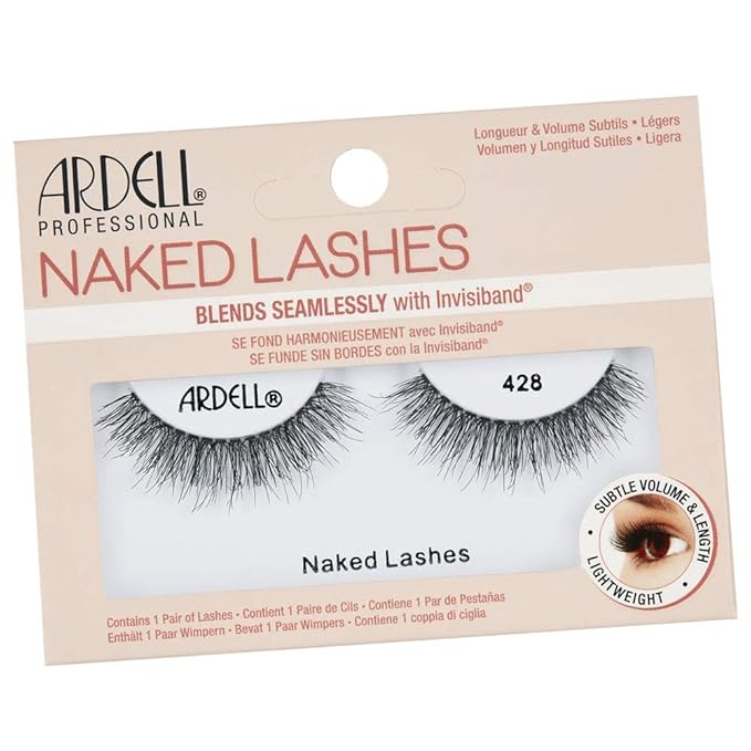 Ardell Naked Lashes Natural 428 with Invisiband - Natural False Eyelashes for Everyday Wear, Comfortable Strip, 4 Pairs