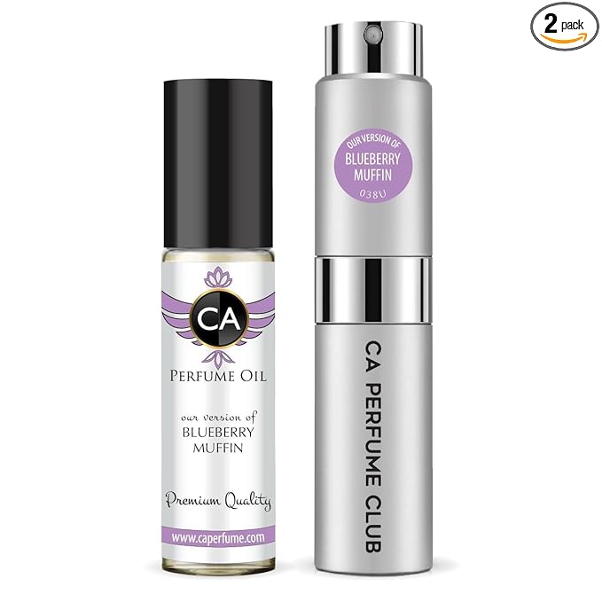 CA Perfume Duo Impression of Blueberry Muffin For Women And Men Perfume Layering Set Long Lasting Travel Size EDP + Body Oil Roll-On Bottle 0.27 Fl Oz+0.33 Fl Oz