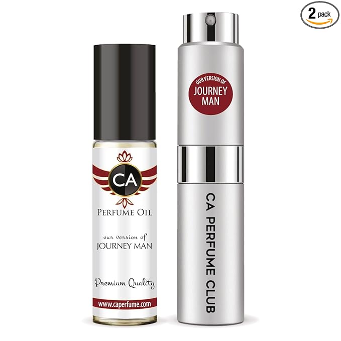 CA Perfume Duo Impression of Journey Man For Men Perfume Layering Set Mens Cologne Long Lasting Travel Size EDP + Body Oil Roll-On Bottle 0.27 Fl Oz+0.33 Fl Oz