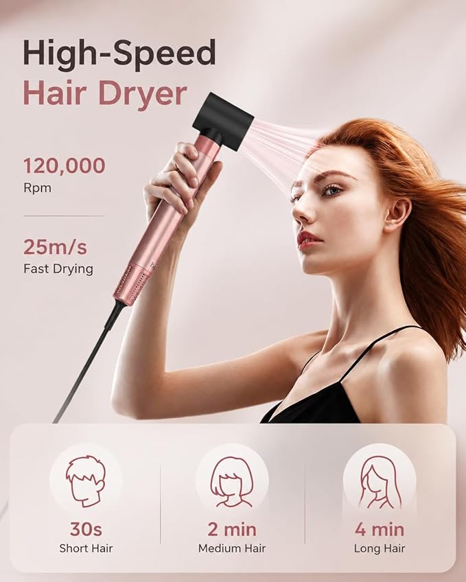 Brightup 5 in 1 Air Styler, 1400W High Speed Hair Dryer Brush, Professional Automatic Hair Curler with Cool Shot Button, 800 Million Ionic, No Heat Damage, with Travel Bag
