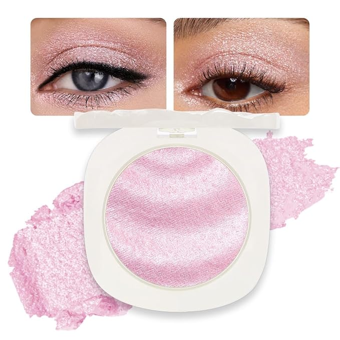 CAKAILA Pink Shimmer Glitter Sparkling Monochrome Eyeshadow Palette,Metallic Single Eye Shadow Palette for Older Women,Long Lasting Naturing-Looking Eye Makeup