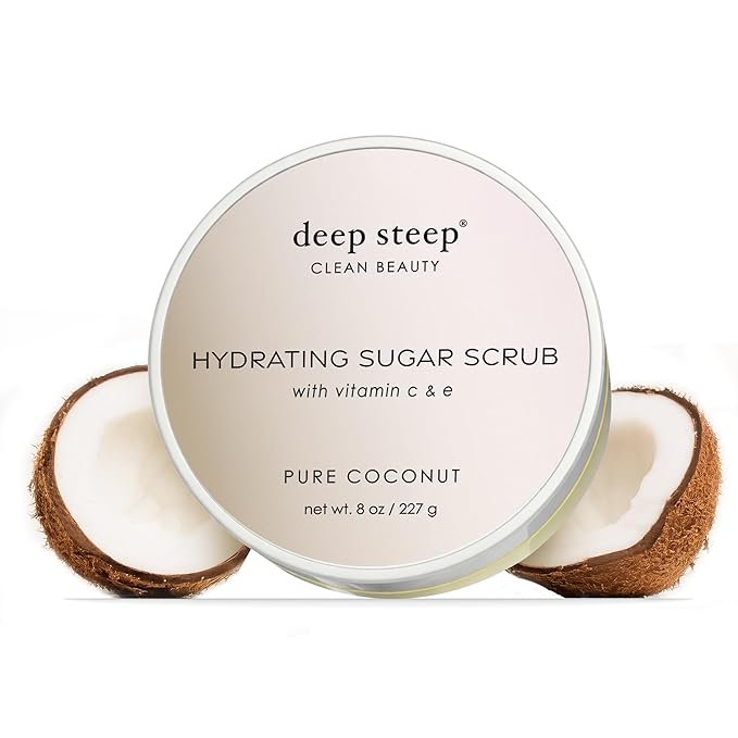 Deep Steep Sugar Scrub, Pure Coconut, 8 oz – Exfoliating Body Scrub with Organic Coconut Oil, Shea Butter & Argan Oil – Vegan, Clean Beauty, Smooth, Soft & Nourished Skin