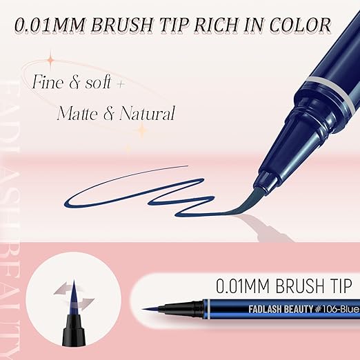 Eyeliner Liquid Eyeliner with Fine Brush for Smooth Application, Waterproof & Smudge-Proof Eye Liner, Long-Lasting Makeup, Highly Pigmented Blue Eyeliner Pencil, Cruelty-Free & Vegan, 0.6ml