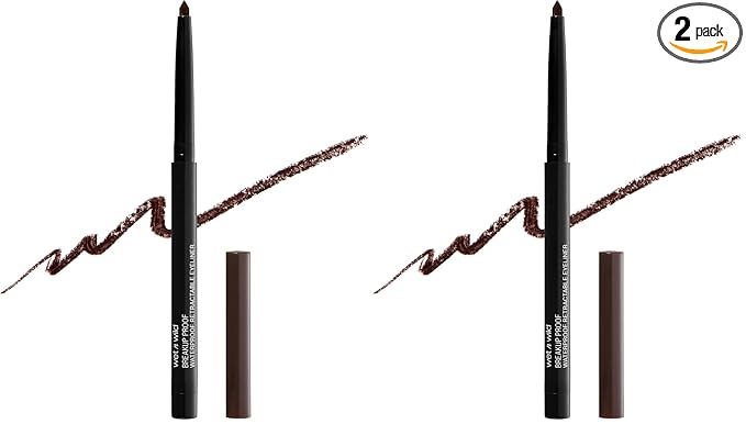 wet n wild Mega Last Breakup Proof Waterproof Retractable Gel Eyeliner - Ultra Pigmented 16-Hour Long Wear, Smudge Proof Satin Finish Formula, Cruelty-Free & Vegan - Dark Brown (Pack of 2)