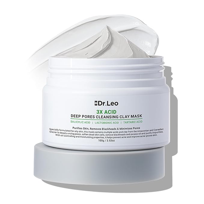3X Acid Clay Mask with Amazonian White & Glacier Clay, Deep Cleansing Facial Skincare for Pore Minimizing Oil Control & Detox, Face Mask for All Skin Types, 3.53 oz