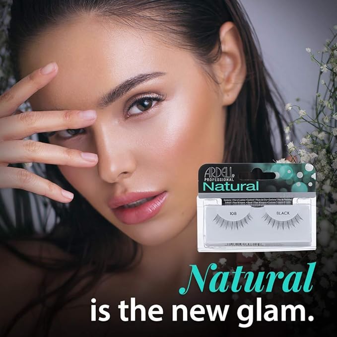 Ardell False Eyelashes 108 - Black, Lightweight, Reusable Strip Lashes for a Soft Natural Look, 4 Pack