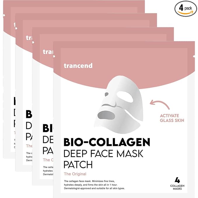 Trancend™ Real Deep Collagen Face Mask for Korean Skin Care – Hydrogel Sheet Mask, Overnight Hydrating Mask for Pore Minimizing, Elasticity & Firming, Bio Collagen Treatment - 39G (4 Count)