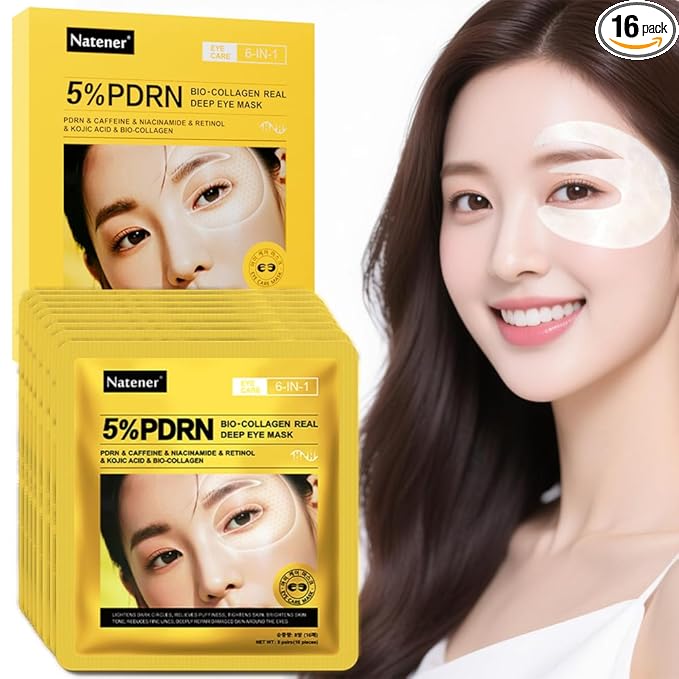 8 Pairs 5% PDRN Under Eye Patches, 6-in-1 Bio-Collagen 360° Eye Patches for puffy eyes, dark circles & Wrinkle | 2% Caffeine, Kojic acid, Retinol, Hyaluronic, Niacinamide | Korean Eye Care