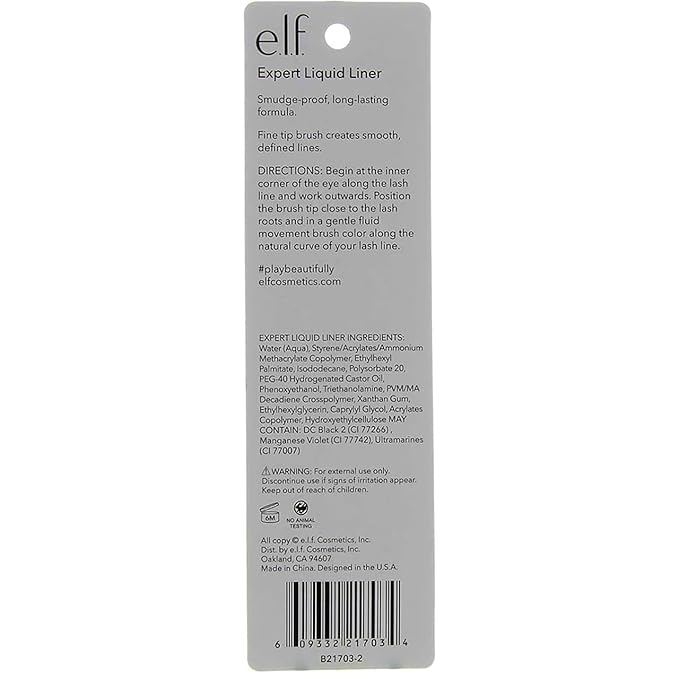 e.l.f. Liquid Eyeliner, High-pigment Liquid Eyeliner With Extra-Fine Brush Tip, Easy Glide Smudge-proof Formula, Midnight