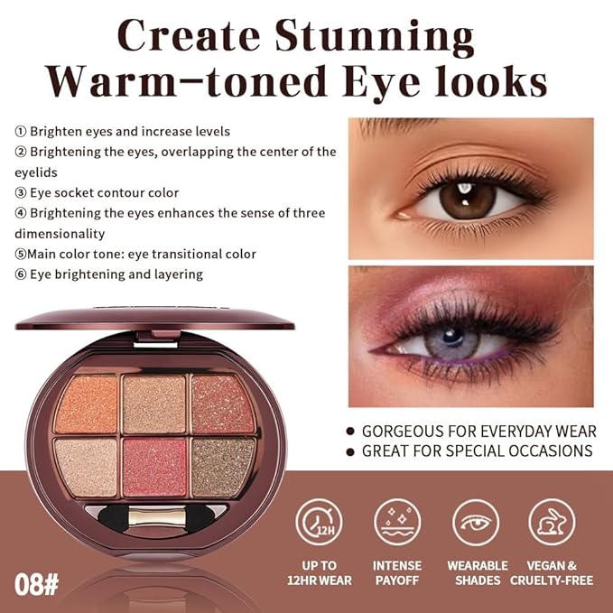 Glitter Eyeshadow Palette, Coral Pink Shimmer Eyeshadow, Bright Metallic Sparkle Eye Shadow, High Shine Glitter Makeup, Smooth Blendable Long Lasting Eyeshadow Palette for Party Festival Glam Look 08