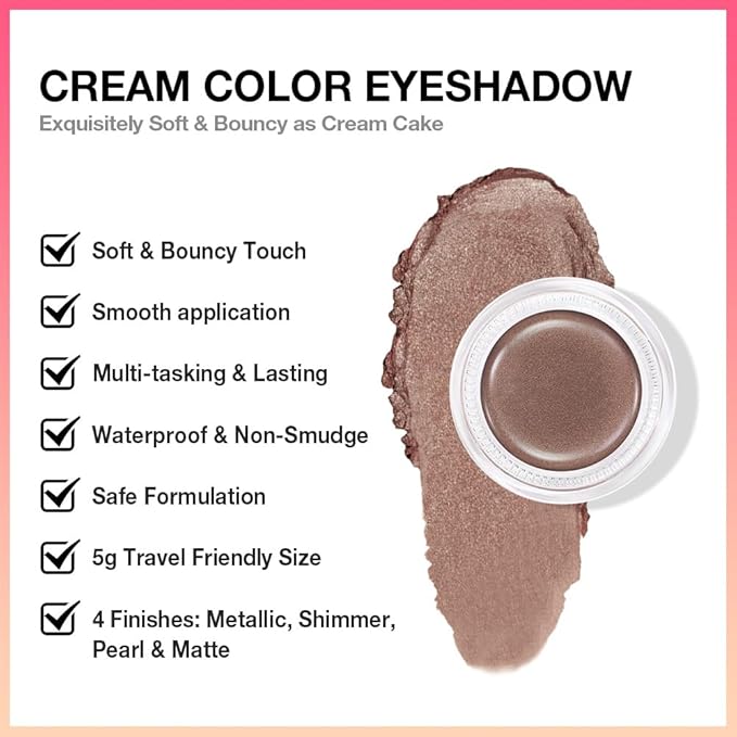 FeiCuiYun Cream Glitter Bronze Shimmer Metallic Eyeshadow Palette Makeup, Natural Single Mini Instant Holographic Eyeshadow For Women, Sombras Crema Para Ojos, Talc, Paraben & Cruelty Free, 20