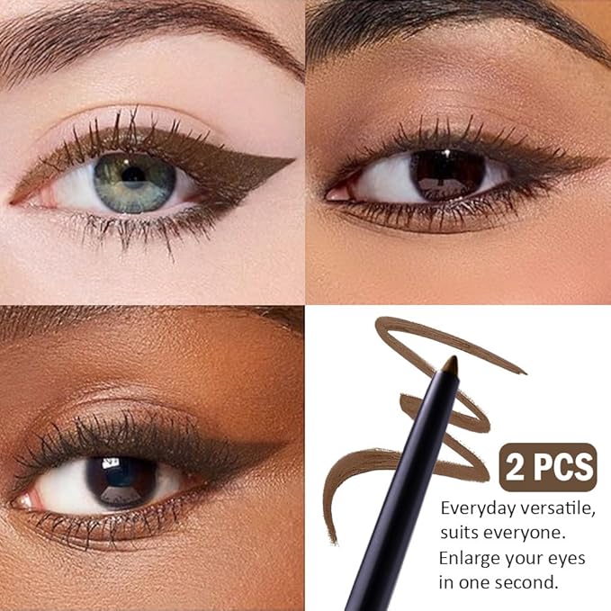 WanTuoluo 3-in-1 Retractable Eyeliner Pencil for Women, Built-in Sharpener & Blending Brush, Black Light Dark Brown, Waterproof Long-Lasting Spring Sale Deal 2026 (01-Black-2 Pack)