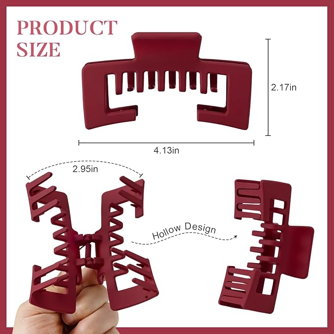 6 Pcs Hat Claw Clip for Women, Hat-Friendly Claw Clips for Baseball Cap & Trucker Hat - 4.1 Inch Large Hat Claw Clip for Medium/Thick Hair, Non-Slip Baseball Hair Clips for Hats Hairstyle, Pink