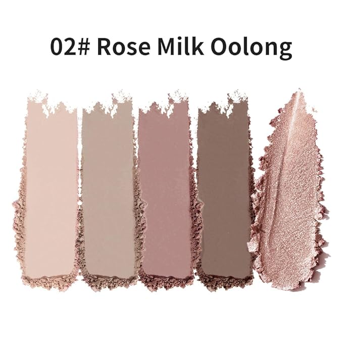 5 Colors Neutral Nude Matte & Shimmer Eyeshadow Palette,Rose Cocoa Brown Pink Neutral-Cool Mattes Glitter Eye shadow Contour Makeup Palette for Mature Women, Blue Green Eyes, Daily Natural Makeup.