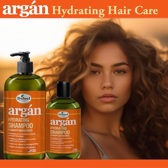 Difeel Argan Hydrating Shampoo 33.8 oz. - Natural Sulfate Free Argan Oil Shampoo for Hair