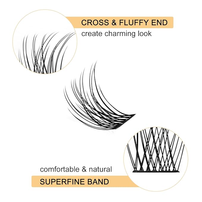 QUEWEL Lash Clusters 144 Pcs Wide Stem Individual Lashes C/D Curl 8-16mm Length DIY Lash Extension Soft False Eyelashes Wispy Cluster Lashes Easy to Create Natural Look At Home(Natural-C-MIX8-16mm)