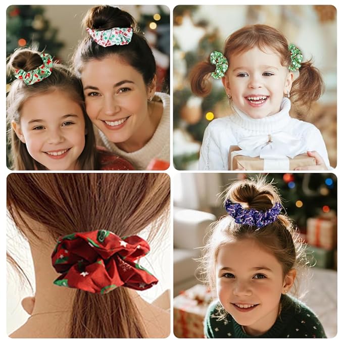 12Pcs Valentine's Hair Accessories for Women Teens Girls Kids, No Damage Satin Hair Scrunchies Red Green White Soft Hair Ties Thick/Thin Ponytail Holders, Party Holiday Stocking Stuffers Gift,BlueZOO