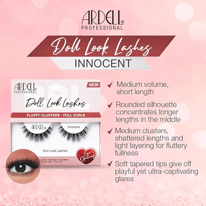 Ardell Doll Look Lashes - Innocent, Natural Volume, Comfortable Wear False Eyelashes for Everyday & Special Occasions, 4-Pack