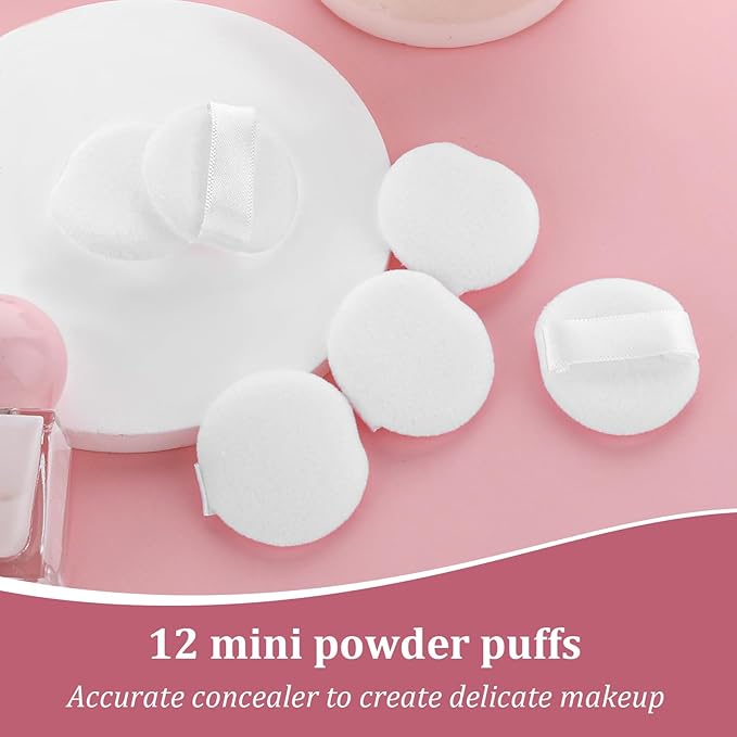 12 PACK Mini Powder Puff, Microfiber Powder Puff Small Powders Pact Makeup Sponges 1.5 Inches Powders Puffs Makeup Sponges Finger-Sized Make up Puffs for Women Beauty Sponge