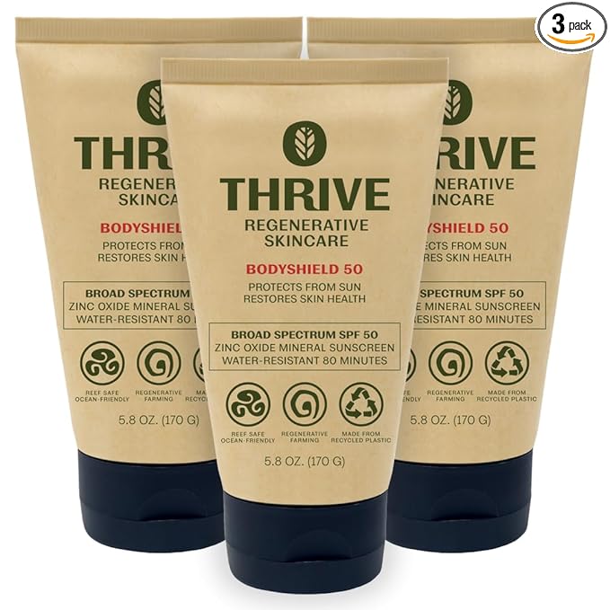 Thrive Natural Care Reef Safe Sunscreen SPF50 - Hawaii 104 Reef Act Compliant - Mineral Sunscreen Non-Nano Zinc Oxide - Vegan, (5.8 Oz (Pack of 3))