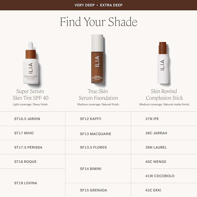 ILIA - True Skin Serum Foundation | Non-comedogenic, Cruelty-Free, Vegan, Weightless Feel, Buildable Coverage, Safe For Sensitive Skin (Bimini SF14)