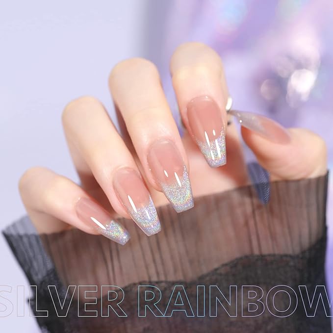 GAOY Cat Eye Gel Nail Polish, Glitter Holographic Nail Polish with Magnet, 16ml Reflective Translucent UV Gel, 1394 Silver Rainbow