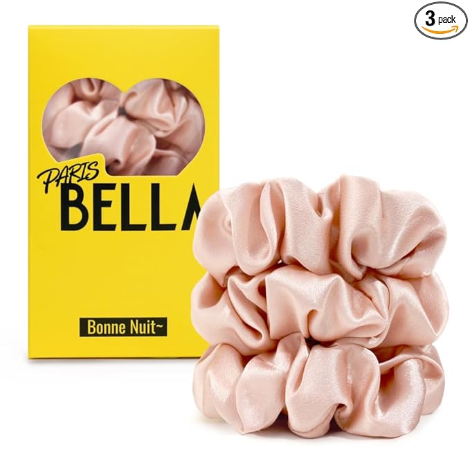 PARISBELLA Silky Satin Scrunchies For Women, Satin Hair Ties for Thick and Thin Hair, Lotus Pink, Pack of 3