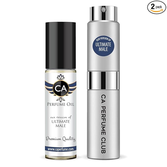 CA Perfume Duo Impression of Ultimate Male For Men Perfume Layering Set Mens Cologne Long Lasting Travel Size EDP + Body Oil Roll-On Bottle 0.27 Fl Oz+0.33 Fl Oz