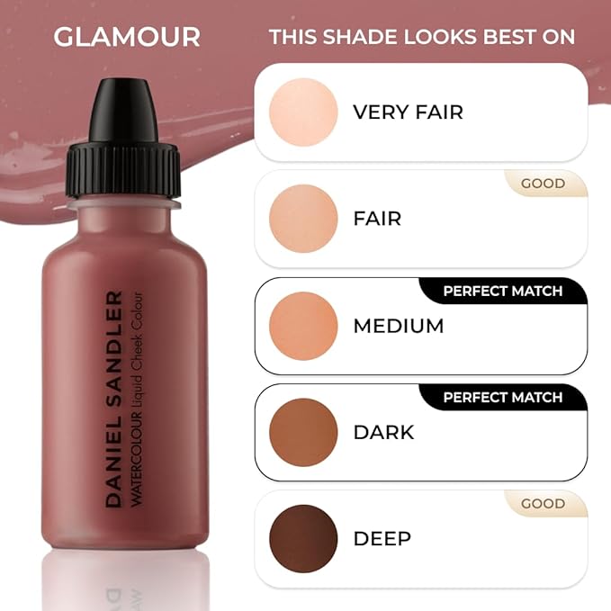 Daniel Sandler Watercolor Liquid Blush — Buildable, Blendable & Long-Lasting Liquid Blush for Cheeks, Lips, & Eyes — Lightweight & Water Resistant — For All Skin Types — Glamour