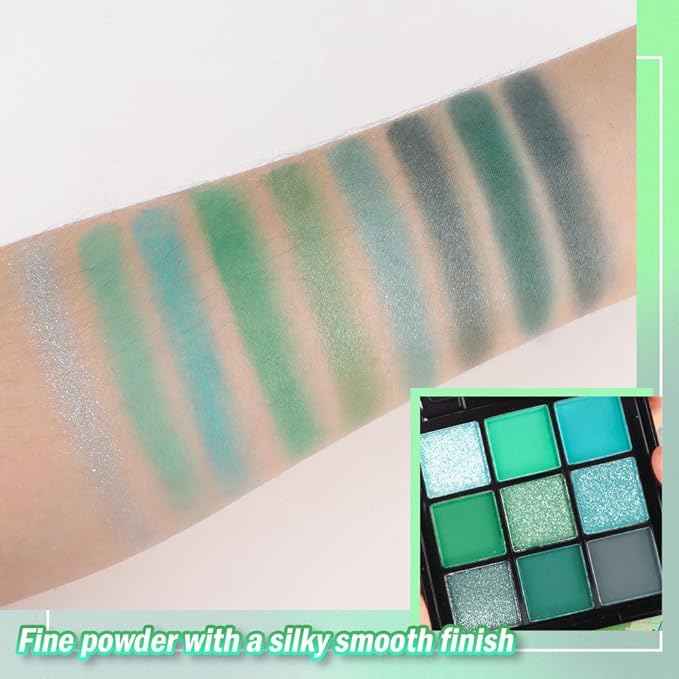 WanTuoluo 9 Colors Green Smoky Matte Shimmer Eyeshadow Palette with Mirror for Eye Makeup,High Pigmented Eye Shadow Primers Powder Palet de sombras de ojos