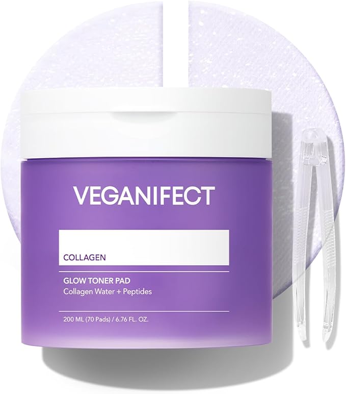 VEGANIFECT Collagen Peptide Jelly Toner Pads | Dual-Function Skincare for Wrinkle Care | Pore Tightening, Elasticity Boost, and Glow Radiance, Korean Skincare | 6.76 fl.oz.(200ml)*70Pads