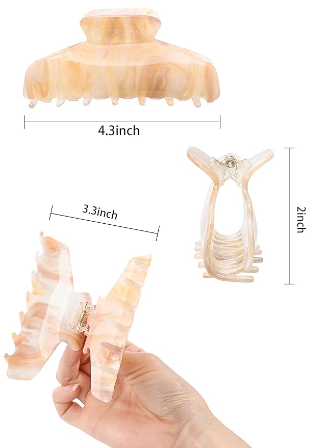 2 Pack Large Acrylic Hair Claw Clips for Women - 4.3 Inch Strong Hold Nonslip Hair Clips Big Claw Barrettes for Thick Thin Hair, Cute Durable Jaw Clips for Women Girls