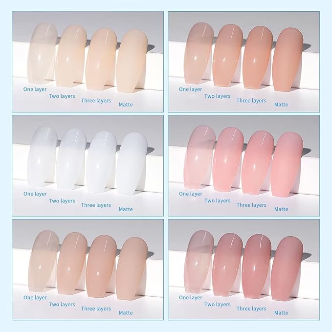 RARJSM Nude Gel Nail Polish Set of 6 Transparent Colors 7.5ml Clear Purple Sheer Wine Red Milky Mavue French Manicure LED UV Gel Soak Off Curing Requires Home