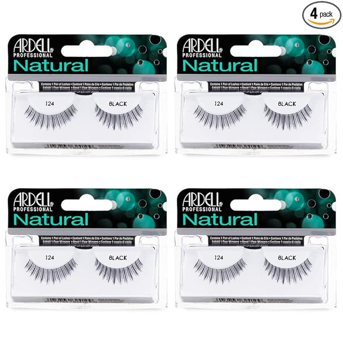 Ardell Natural False Eyelashes 124 - Black, Soft & Lightweight Strip Lashes, Easy to Apply, Comfortable Wear, 4 Pack