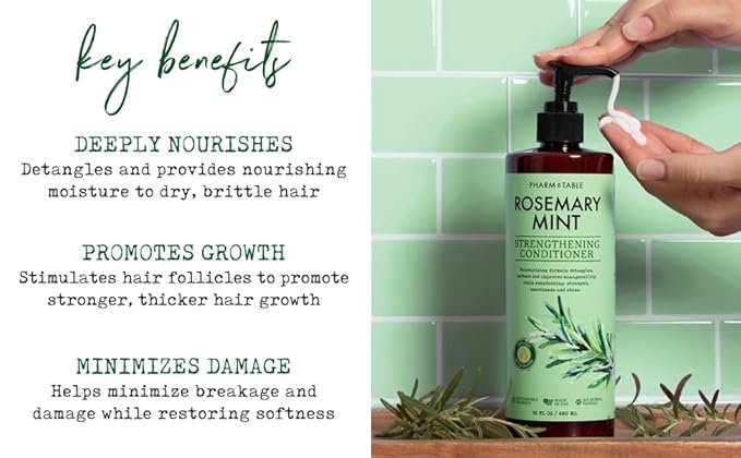 PHARM TO TABLE Rosemary & Mint Conditioner for Men and Women, Invigorates the Scalp, Moisturizes Dry and Damaged Hair, 480ml
