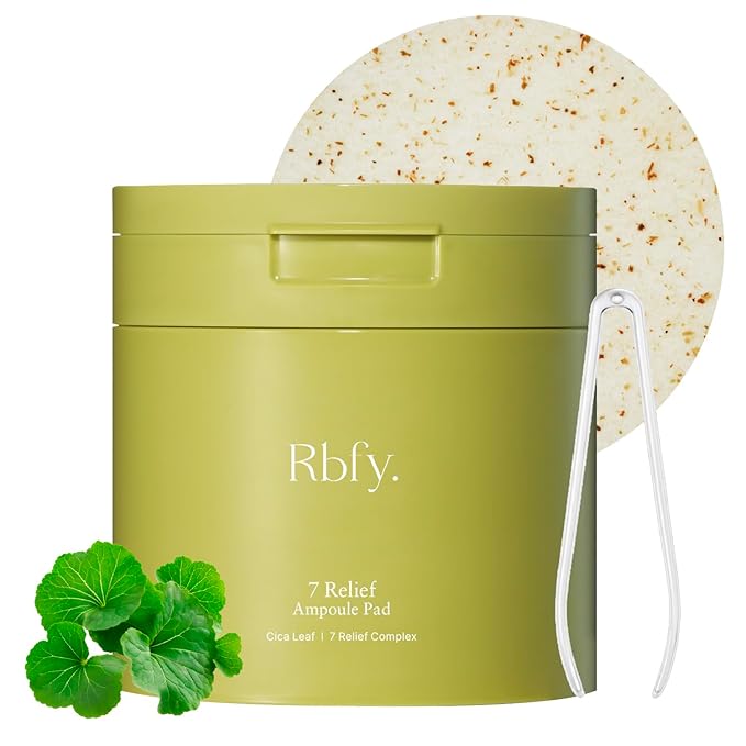 Rbfy. 7 Relief Ampoule Pad (100 Pads) – Korean Facial Toner Pads with Pure Centella Cica Complex, Redness Relief, Soothing & Hydrating, Gentle for Dry, Stressed, and Sensitive Skin, Korean Skincare