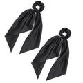 Pack of 2 Knotted Bow Hair Scrunchies Elastic Hair Scarf Black Hair Ties Bands Satin Hair Ribbon Scrunchy Red Ponytail Holder for Women and Girls (Black)