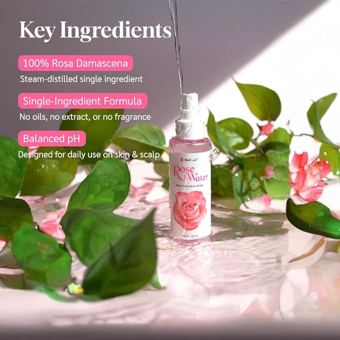 Well's Oil Rosewater Face & Hair Mist Spray (8 fl oz / 236 mL) | Floral Rosewater Hydrosol | Alcohol-Free
