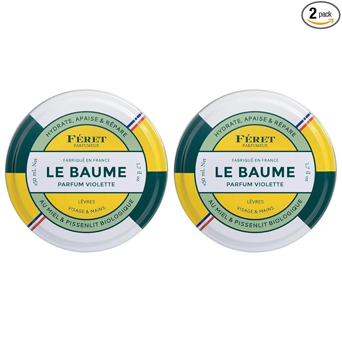 Feret Parfumeur Le Baume Multi-Purpose Balm – Deeply Hydrating Moisturizer for Dry Cracked Skin, Lips & Cuticles - Natural Lip Balm with Shea Butter & Honey -Made in France - Pack 2-50ml/1.7 Ounce