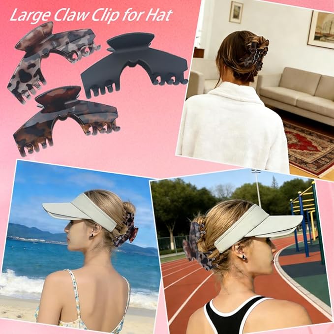 3PCS Large Hair Clips for Hat, Baseball Hair Claw Clips for Women Girls,Large Trucker Hair Claw Clip Non-Slip Strong Hold Hat Hair Clips, Fit for Long Thick Thin Hair Styling